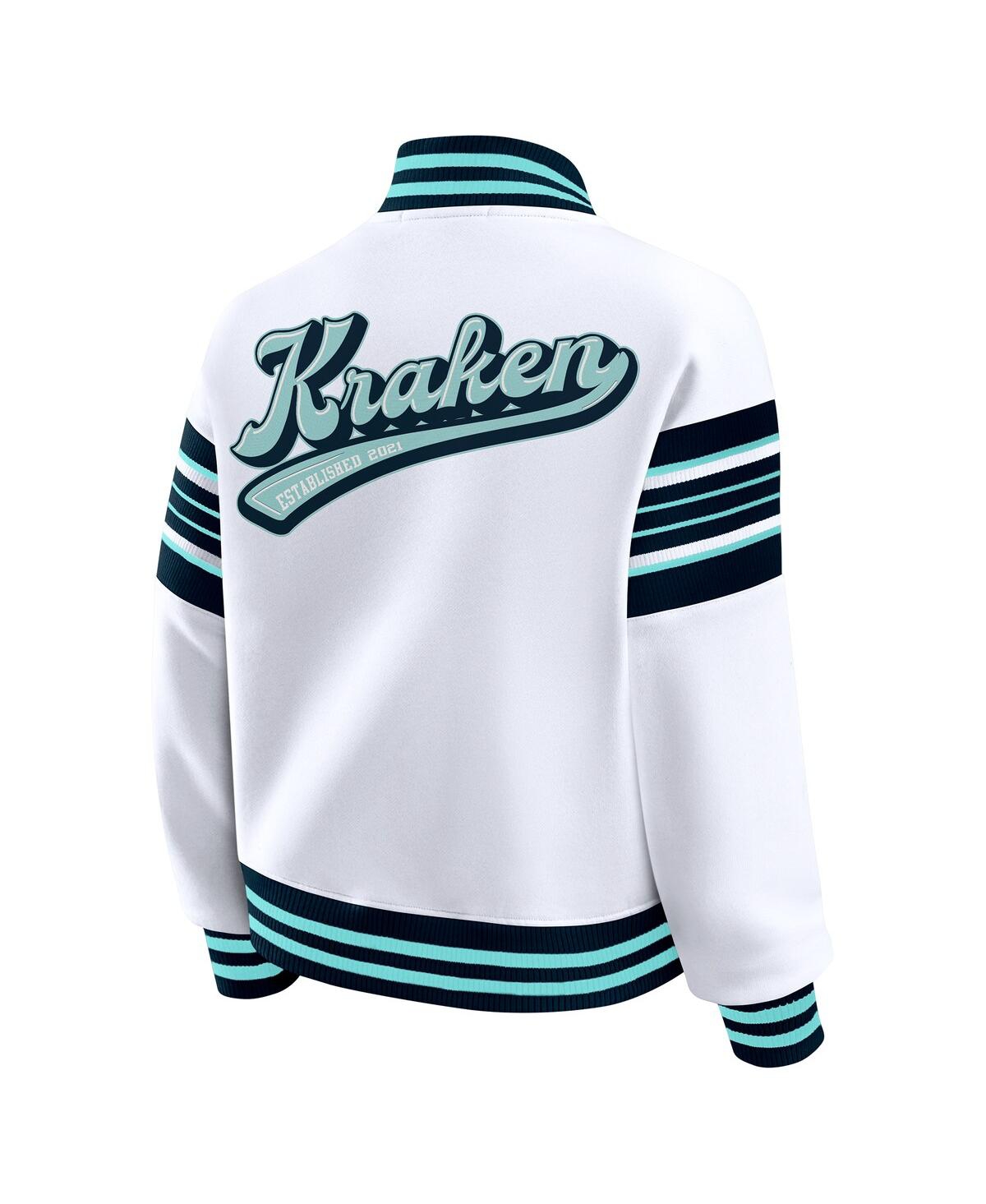 Wear By Erin Andrews Women's White/deep Sea Blue Seattle Kraken Full-snap Fleece Sweatshirt Jacket In Multi