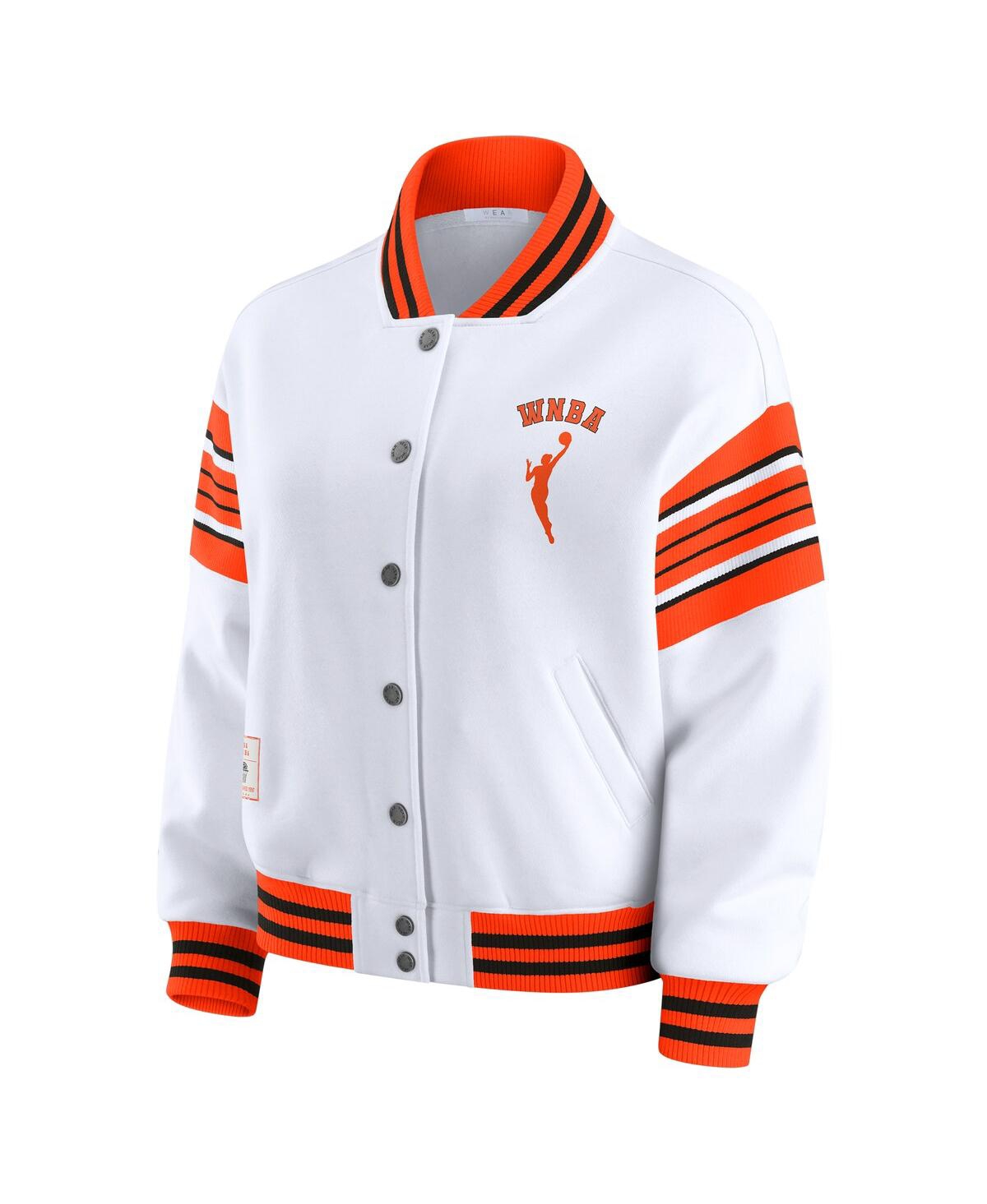 Wear By Erin Andrews Women's White/orange Wnba Full-snap Fleece Sweatshirt Jacket In Multi
