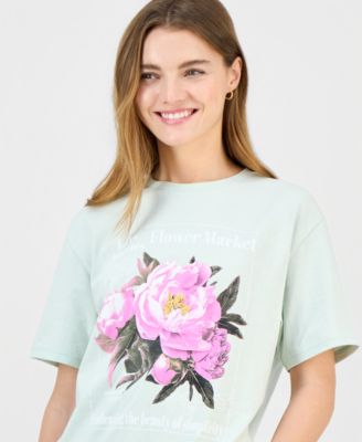 Juniors' Cotton LA Flower Market Boyfriend Tee