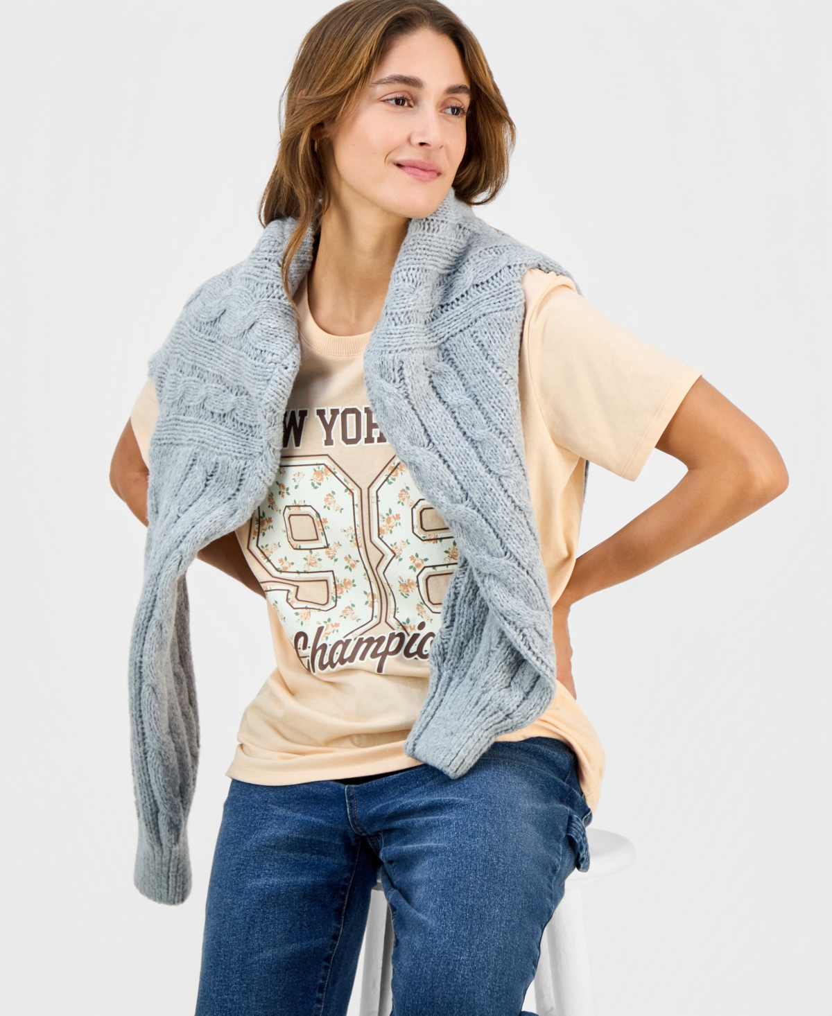 Self Esteem Juniors' Nyc Champs 98 Crewneck Tee In Neutral