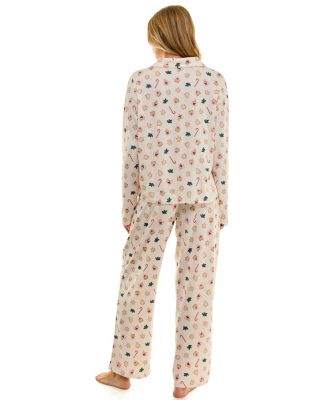 Women's Long Sleeve Top and Bottom 2-Piece Notch Collar Set