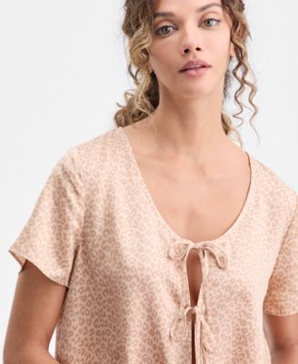 Women's Crepe de Chine 2-Piece Short-Sleeve Top and Pants Pajama Set