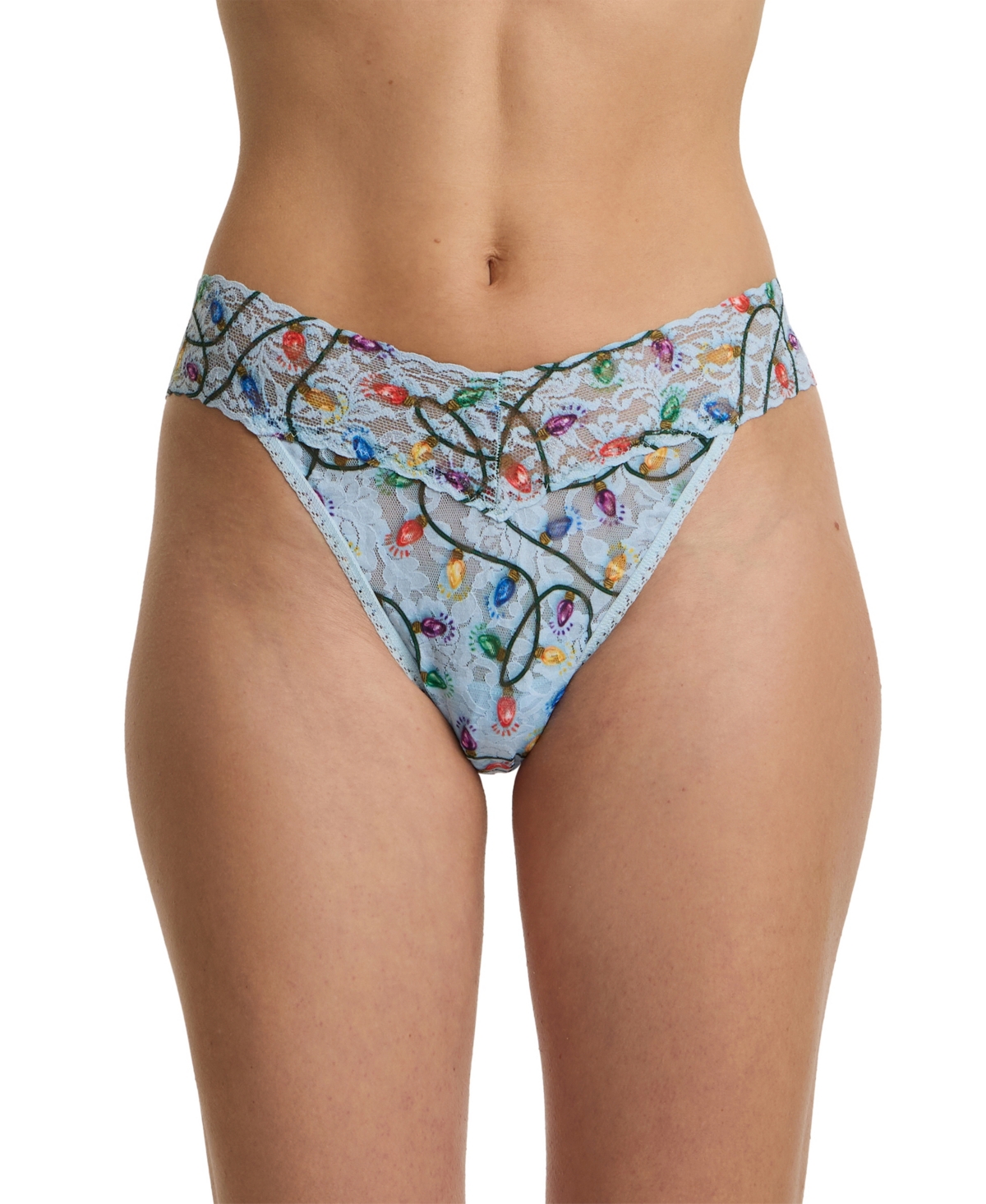 Hanky Panky Printed Signature Lace® Original Rise Thong Festive Lights In Blue