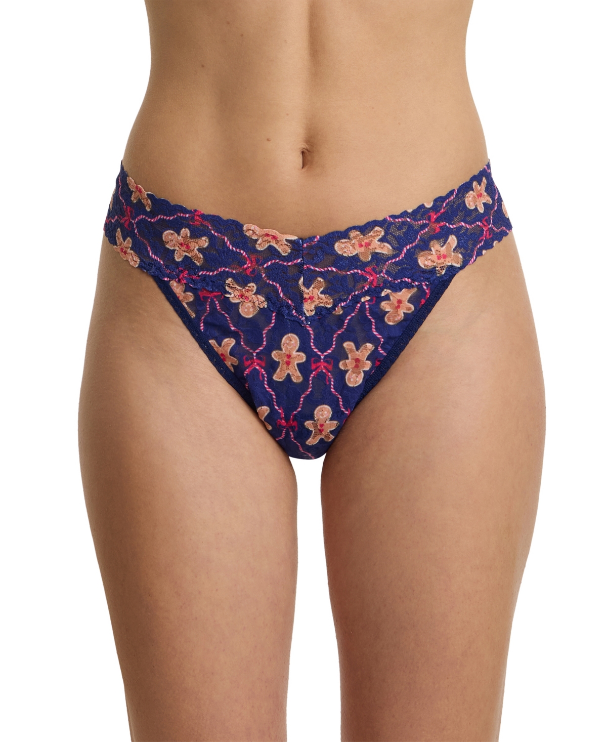 Hanky Panky Printed Signature Lace® Low Rise Thong Festive Gingerbread Cookies In Multi