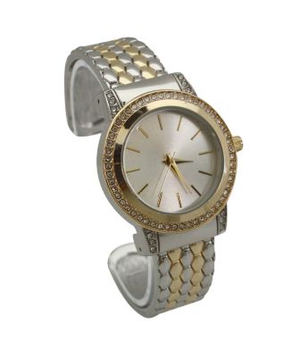 Two Tone Solid And Rhinestones Bangle Watch