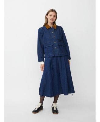 Women's Long Sleeve Velvet Collared Denim Jacket