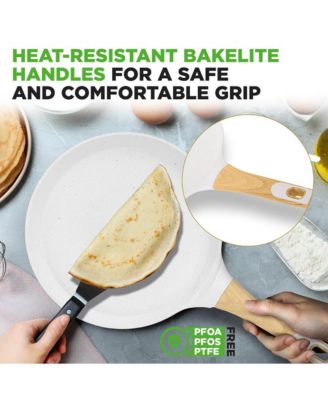17.3” Non-Stick Crepe Pan with Wooden Spreader (NCMKCP0024WT) - White Cream Marble