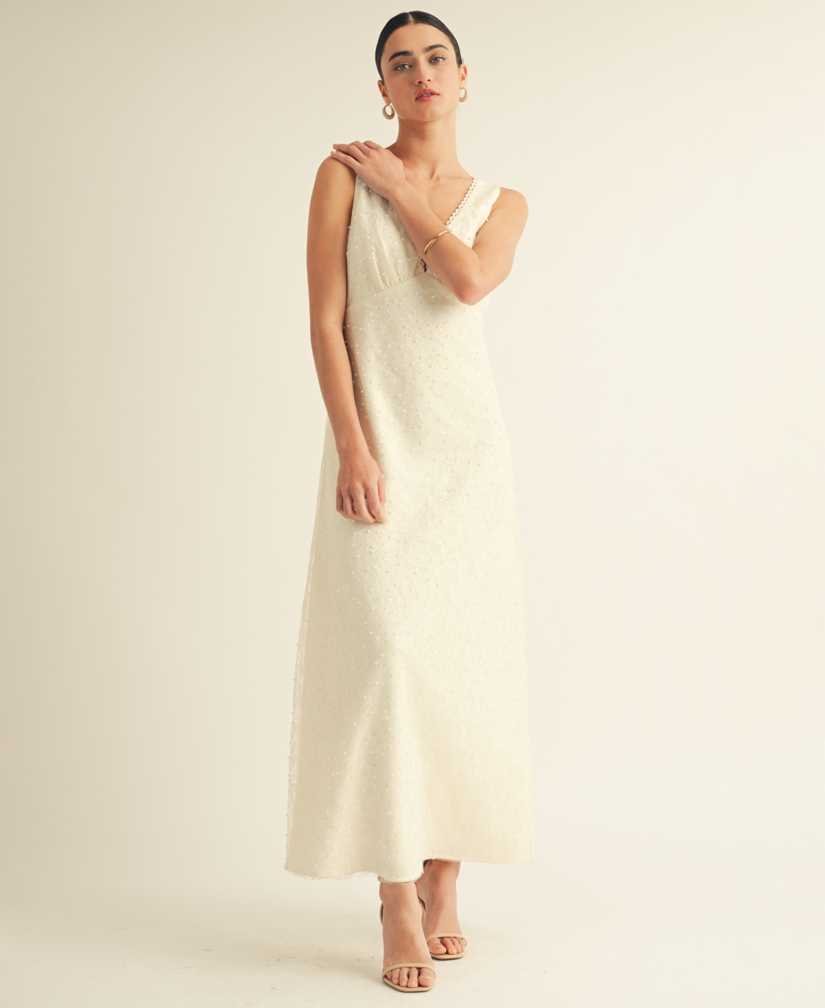 Arose Studio, Inc Women's V-neck Scalloped Lace Tie-back Slip Midi Dress In White