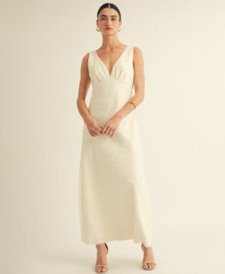 Women's V-Neck Scalloped Lace Tie-Back Slip Midi Dress