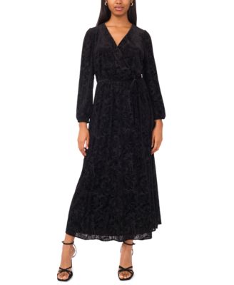 MSK - Women's Long Sleeve V-Neck Velvet Maxi Dress