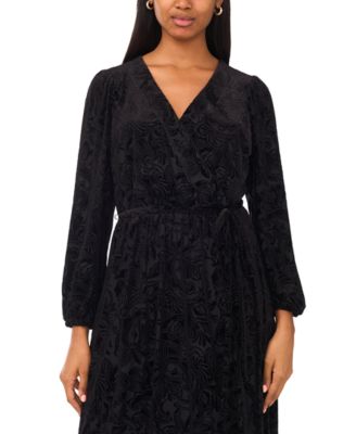 Women's Long Sleeve V-Neck Velvet Maxi Dress