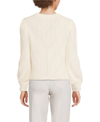 Women's Eyelash Fuzzy Pointelle Puff Sleeve Sweater