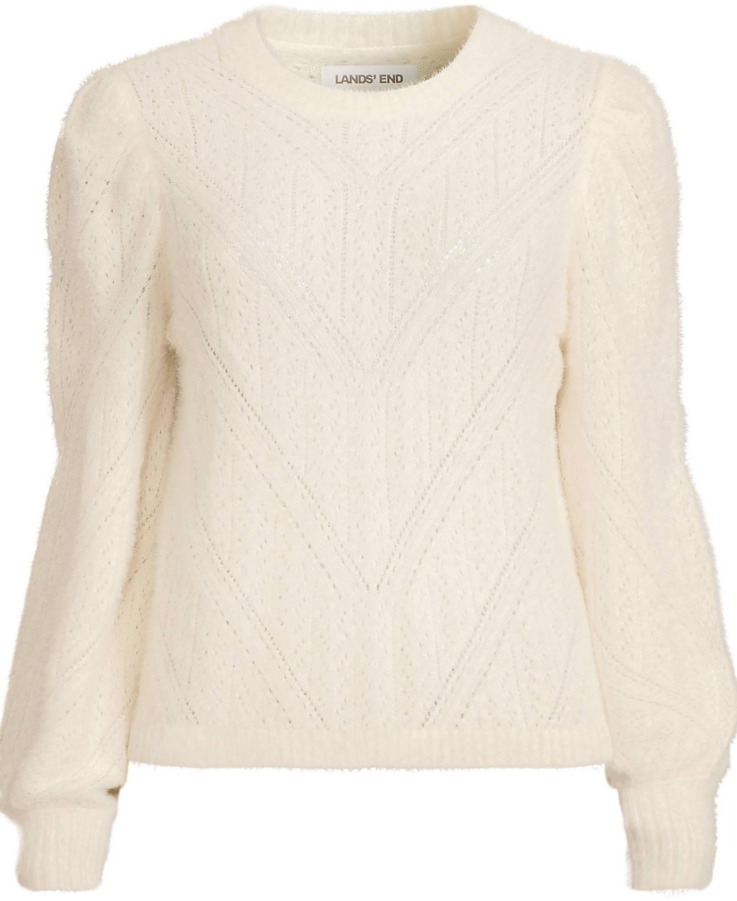 Women's Eyelash Fuzzy Pointelle Puff Sleeve Sweater