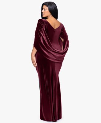 Plus Size Velvet Boat Neck Long Drape Back Gown