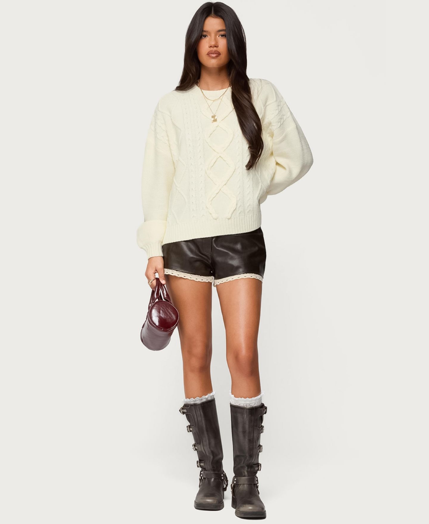 Женский свитер Edikted Braided Cable Knit Oversized, цвет: Кремовый — фото 5