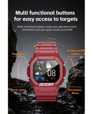 Outdoor sports wristband 1.75-inch full touch screen Bluetooth call flashlight SOS compass -Red