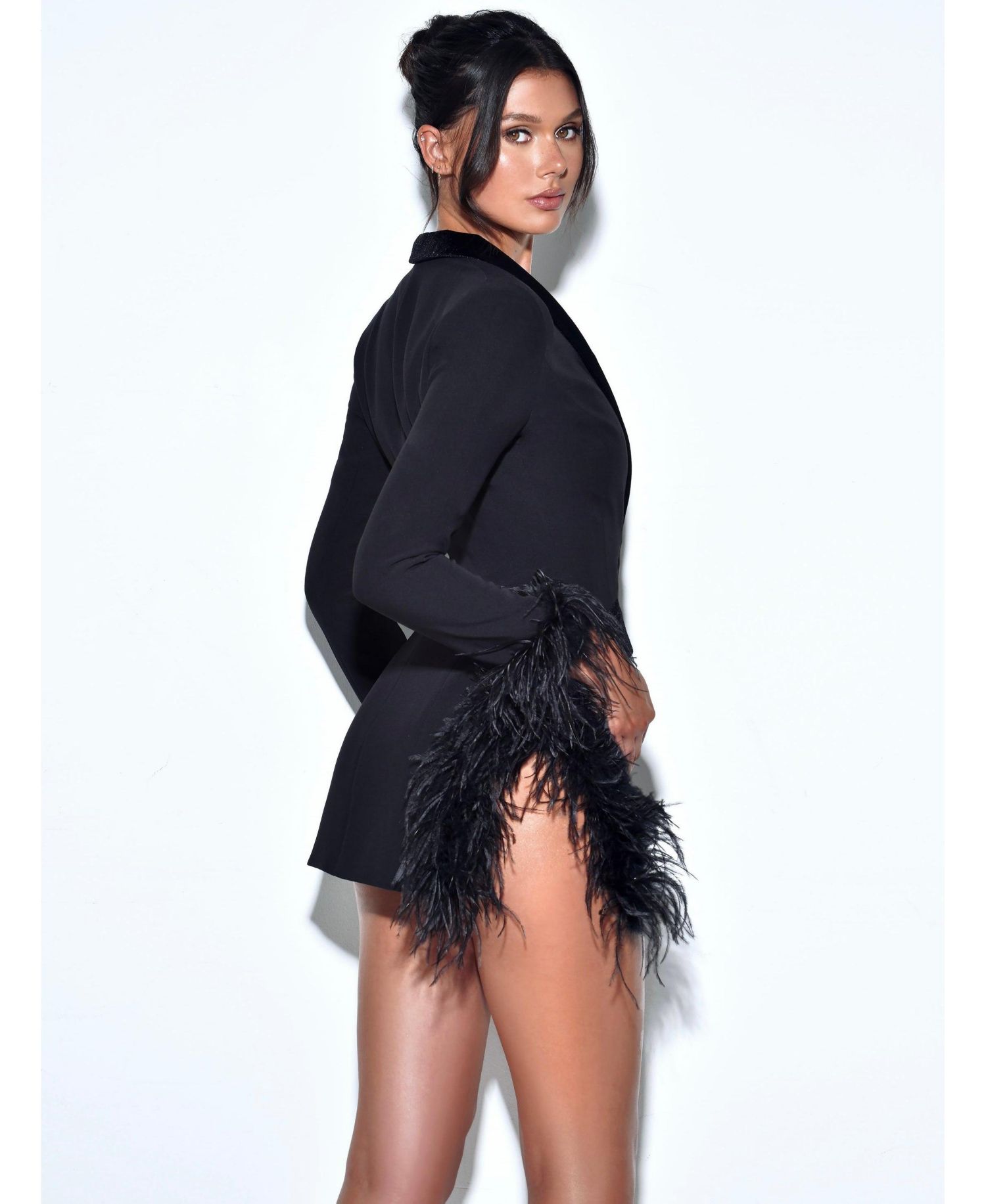Women's Madeline Black Feather Trim Blazer Dress