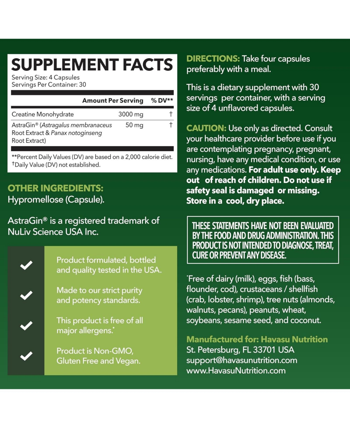 Havasu Nutrition Creatine + AstraGin Capsules, 120ct