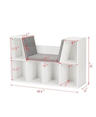 6 Cubby Kid Storage Cabinet Cushioned Bookcase Multi-Purpose Reading Shelf
