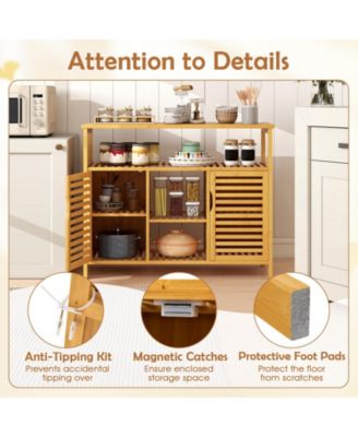 Bamboo Bathroom Cabinet 2-Door Storage Organizer w/ Shelves for Living Room