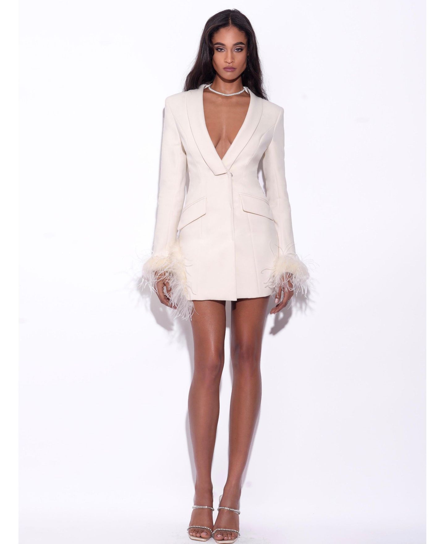 Женское платье Miss Circle Women Madeline Pearl White Feather Trim Blazer, цвет: Белый — фото 8