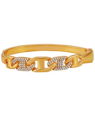 Glass Stone Chain Link Silver-Tone Bangle Bracelet (Also in Gold-Tone)