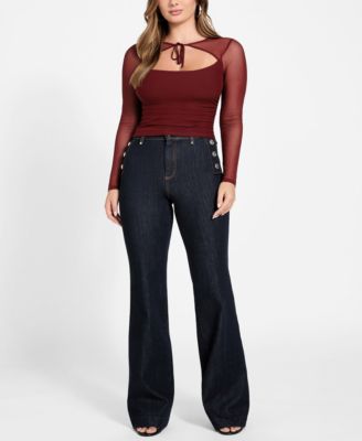 Women's Lauryn Long Sleeve Tie Detail Mesh Top