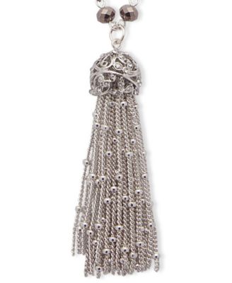 Tri-Tone Metallic Bead Long Tassel Pendant Necklace