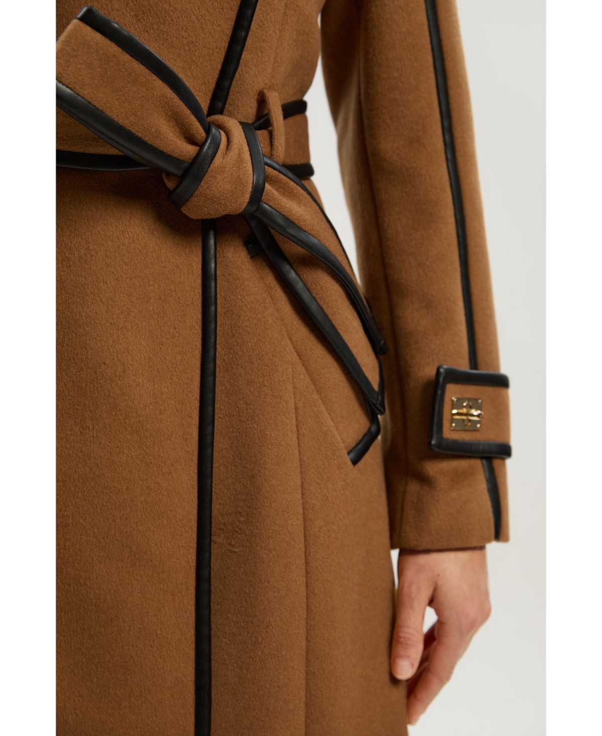 Karen Millen Women's Wool Pu Belted Midi Coat