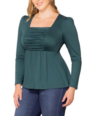 Women's Plus Size Rylan Long Sleeve Square Neck Ruched Top