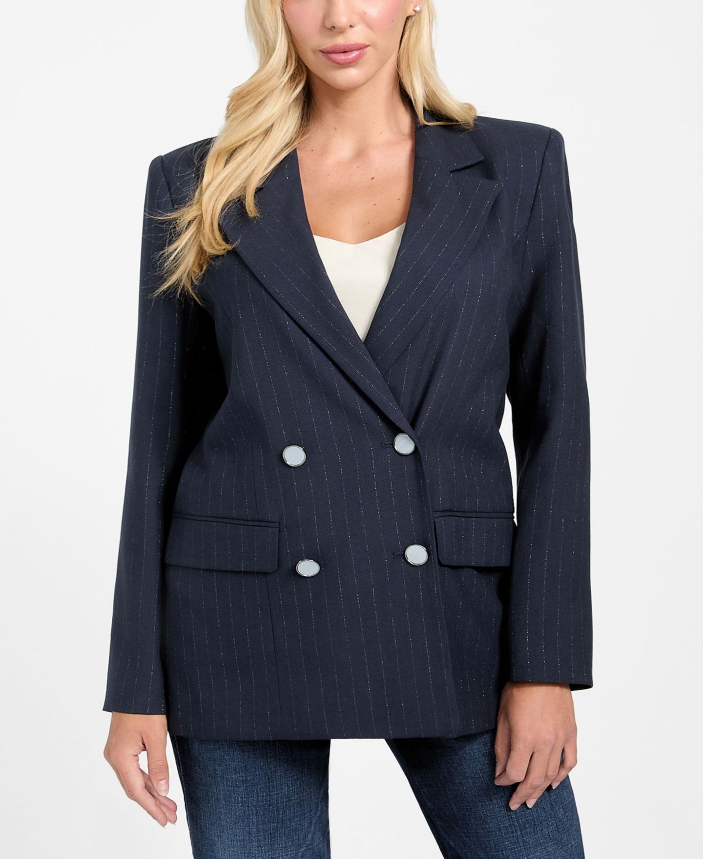 Женский пиджак GUESS Zanita Double-Breasted Blazer, цвет: Синий комбинированный — фото 3