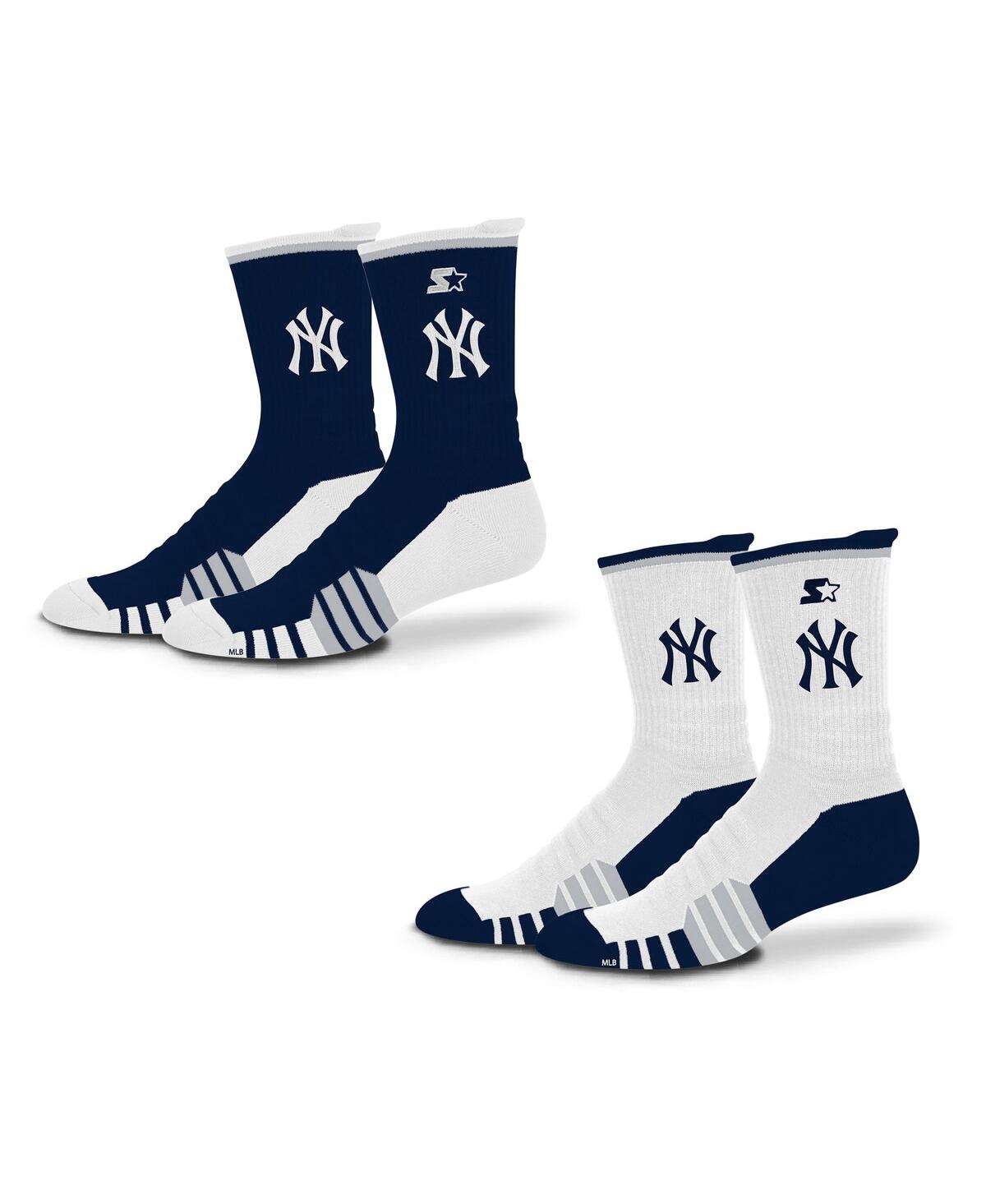 Starter Men's And Women's 2-pack Navy/white New York Yankees Breakaway Crew Socks In Blue