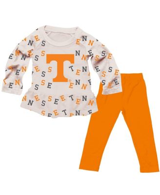 Wes & Willy - Girls Toddler Oatmeal Tennessee Volunteers Ruffle Raglan Long Sleeve T-Shirt Leggings Set
