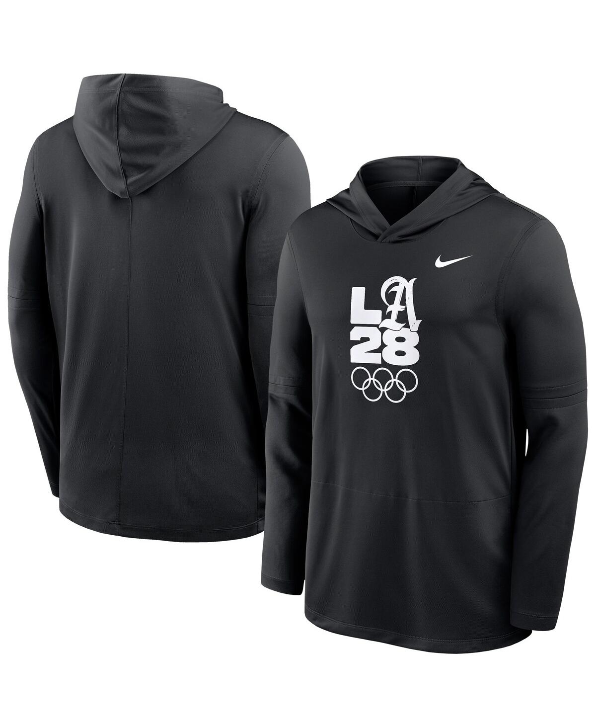 Nike Men's Black La28 Summer Lightweight Dri-fit Long Sleeve Hoodie T-shirt In Black