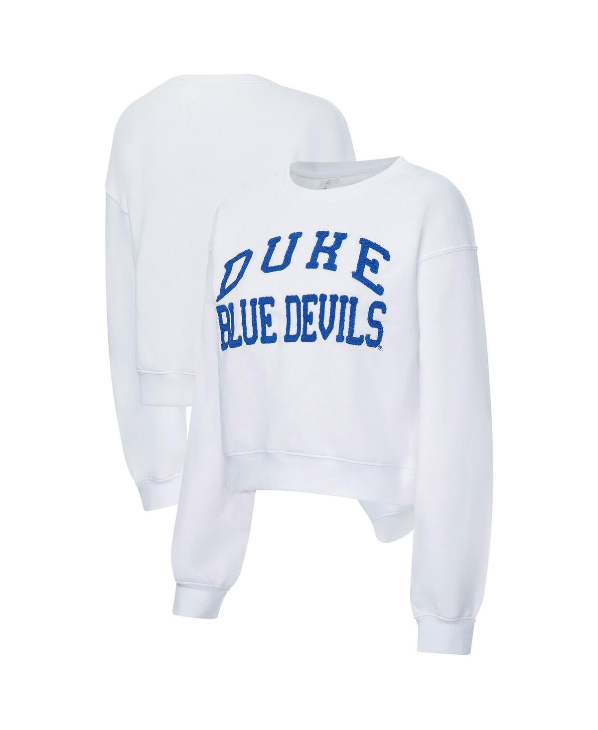 Zoozatz Women's White Duke Blue Devils Chenille Cropped Sweatshirt In White