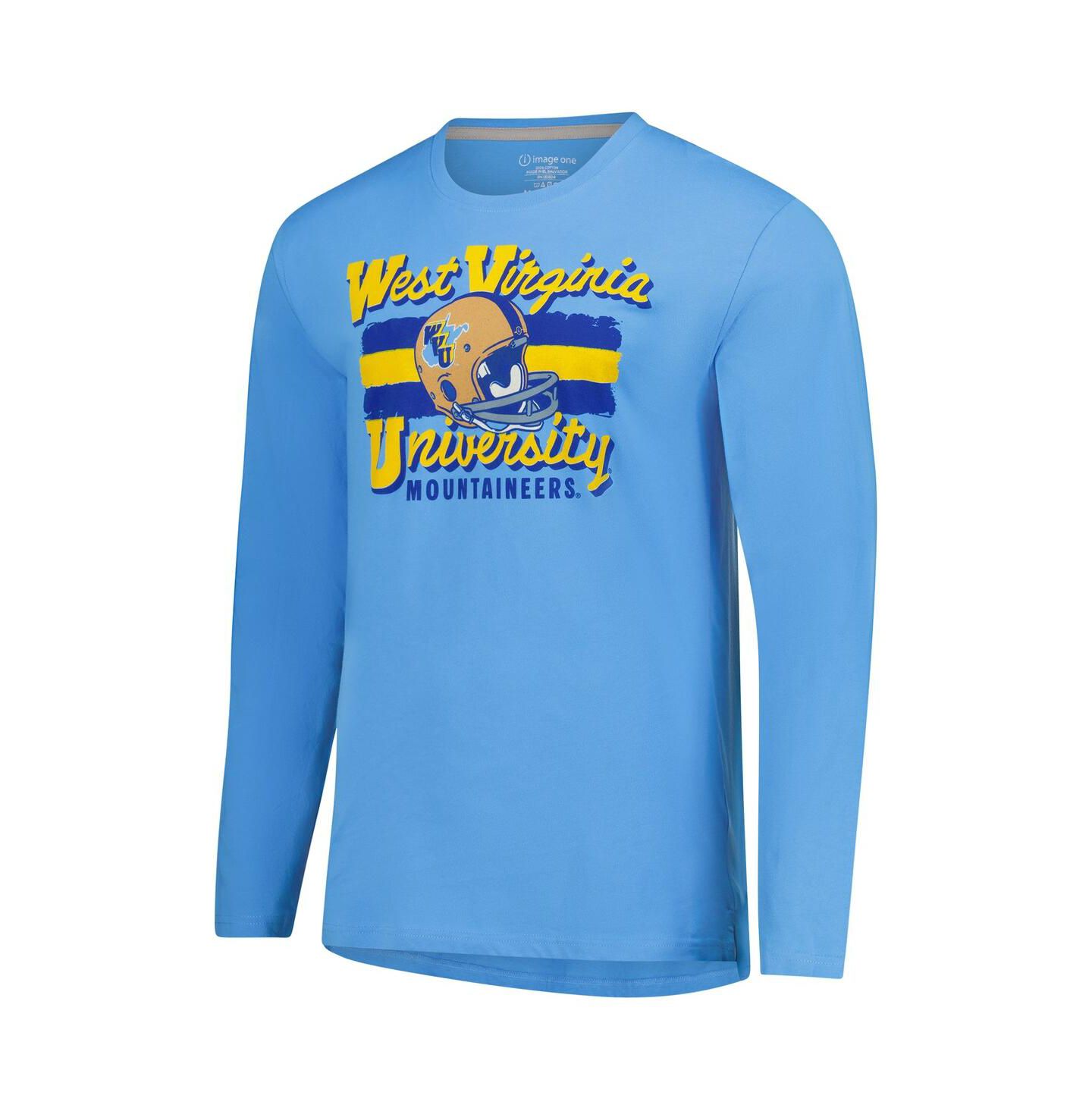 Мужская футболка Image One Light Blue West Virginia Mountaineers Throwback Helmet Long Sleeve — фото 2