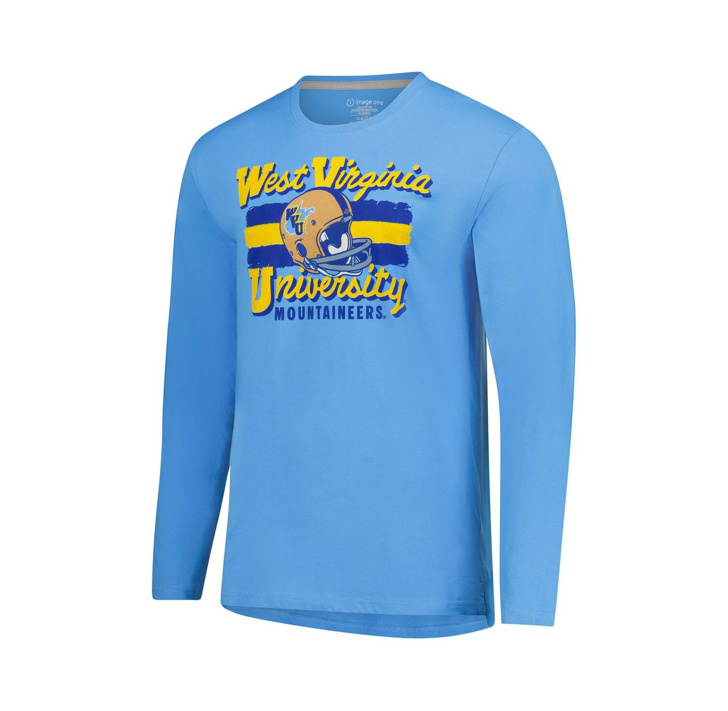 Men's Light Blue West Virginia Mountaineers Throwback Helmet Long Sleeve T-Shirt