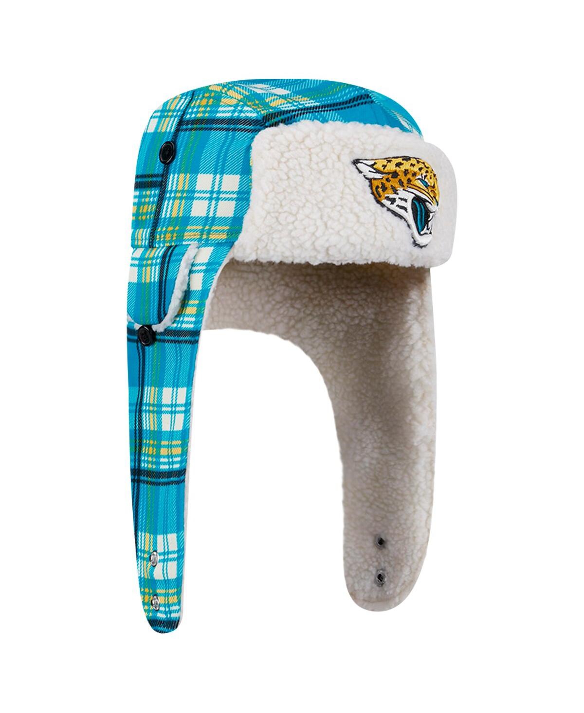 New Era Teal Jacksonville Jaguars Sideline Plaid Sherpa Trapper Hat In Blue