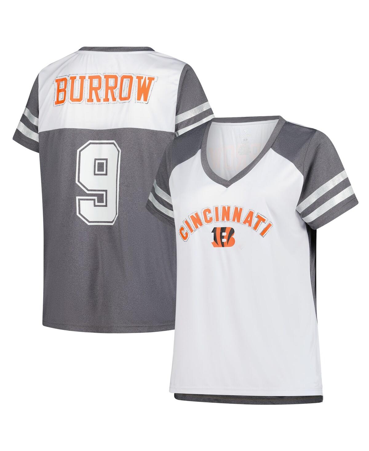 Fanatics Women's Joe Burrow White Cincinnati Bengals Plus Size Bling Raglan V-neck T-shirt In White