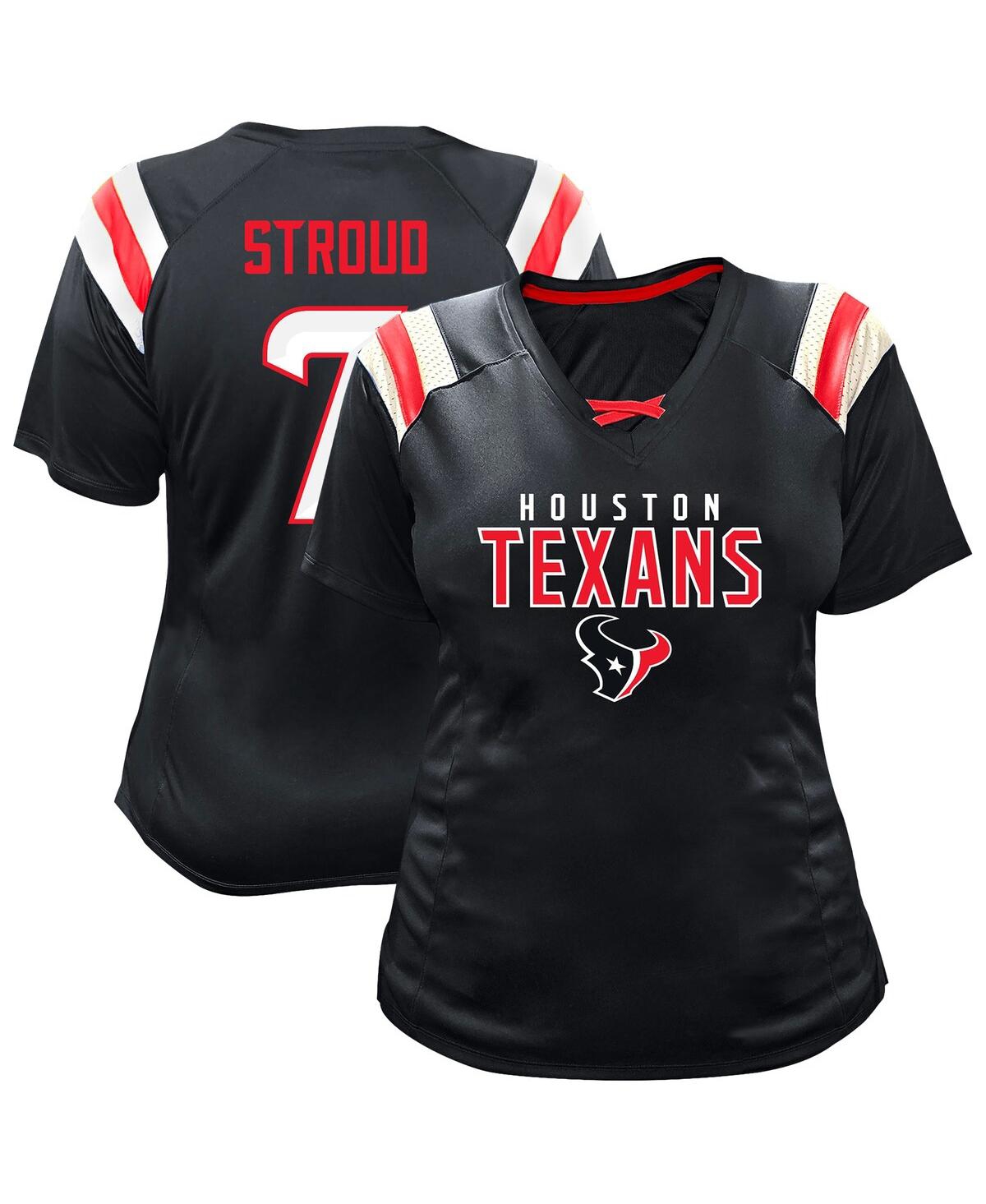 Fanatics Women's C.j. Stroud Navy Houston Texans Plus Size Name Number Raglan Lace V-neck T-shirt In Black