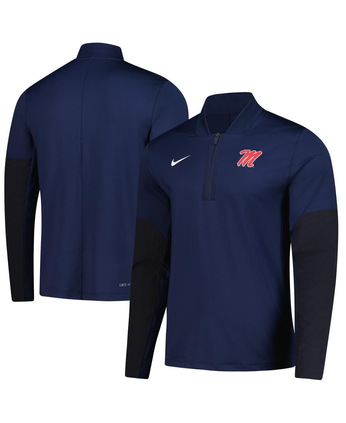 Nike Men's Navy Ole Miss Rebels Dri-fit Half-zip Pullover Hoodie In Blue