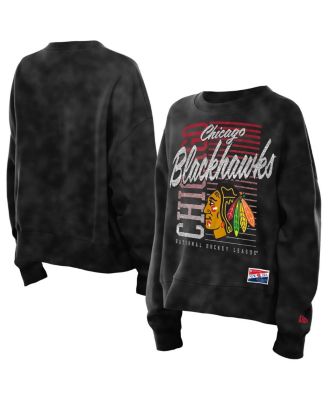 New Era - Women's Black Chicago Blackhawks Oversized Throwback Mineral Wash Sweatshirt