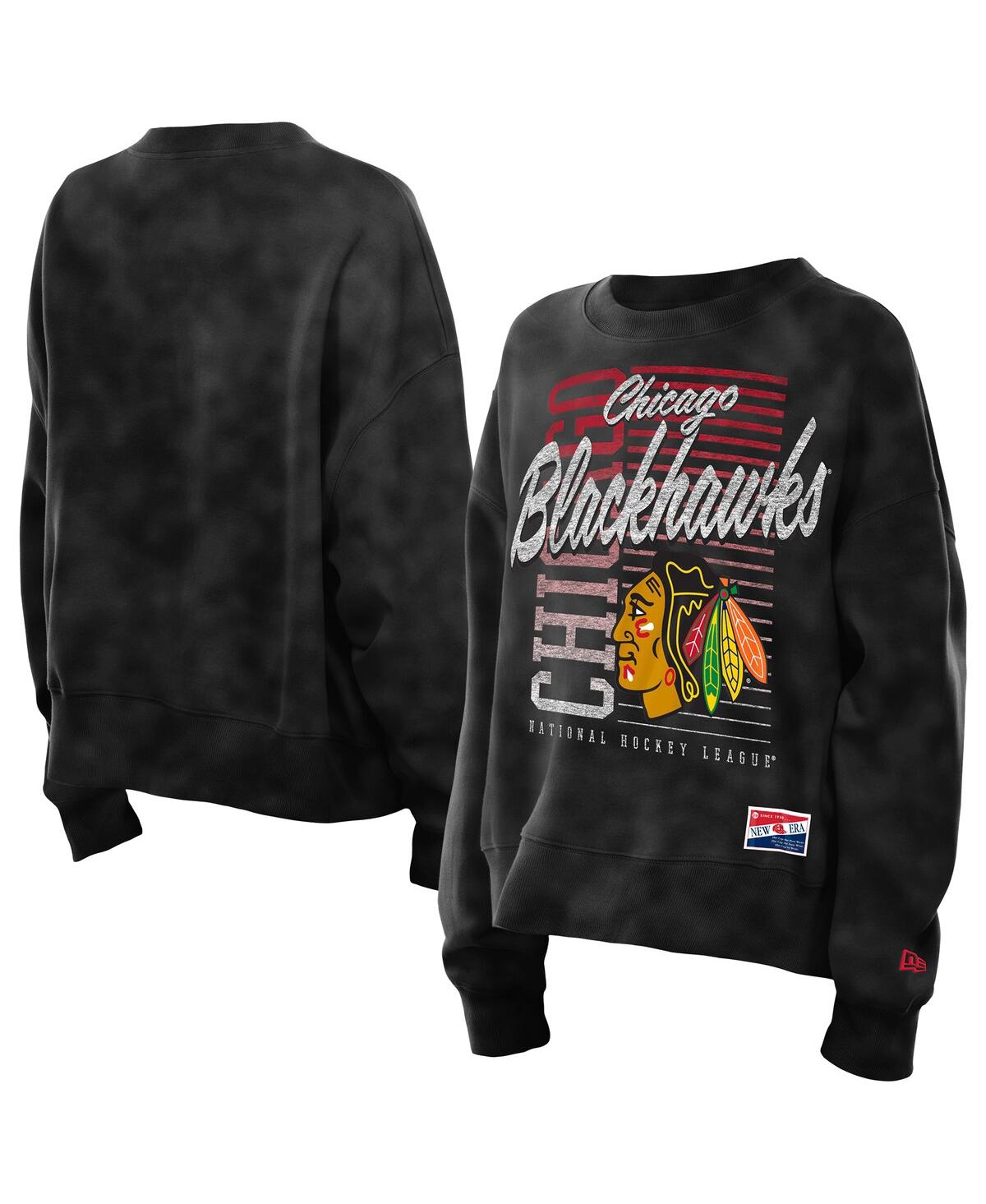New Era Women's Black Chicago Blackhawks Oversized Throwback Mineral Wash Sweatshirt