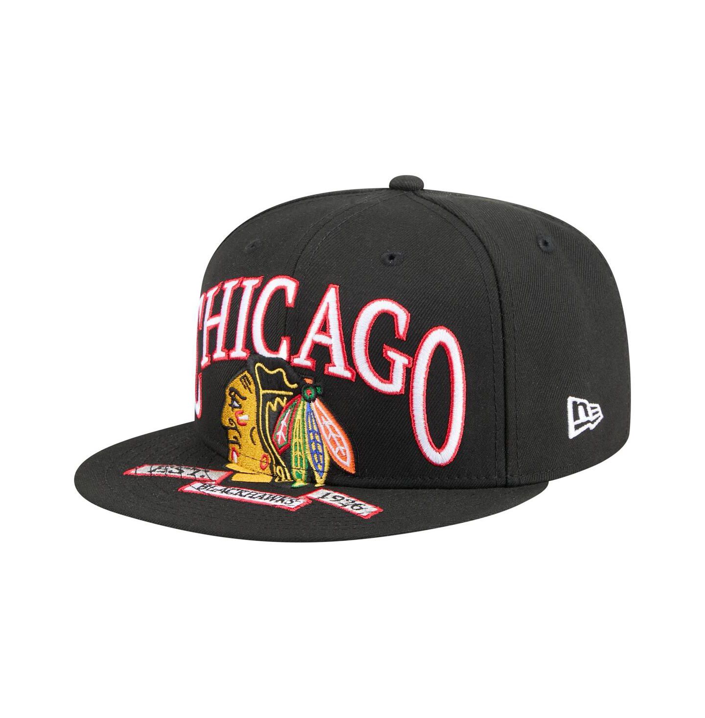 Мужская кепка New Era Black Chicago Blackhawks Oversized Arch 59Fifty Fitted Hat — фото 1