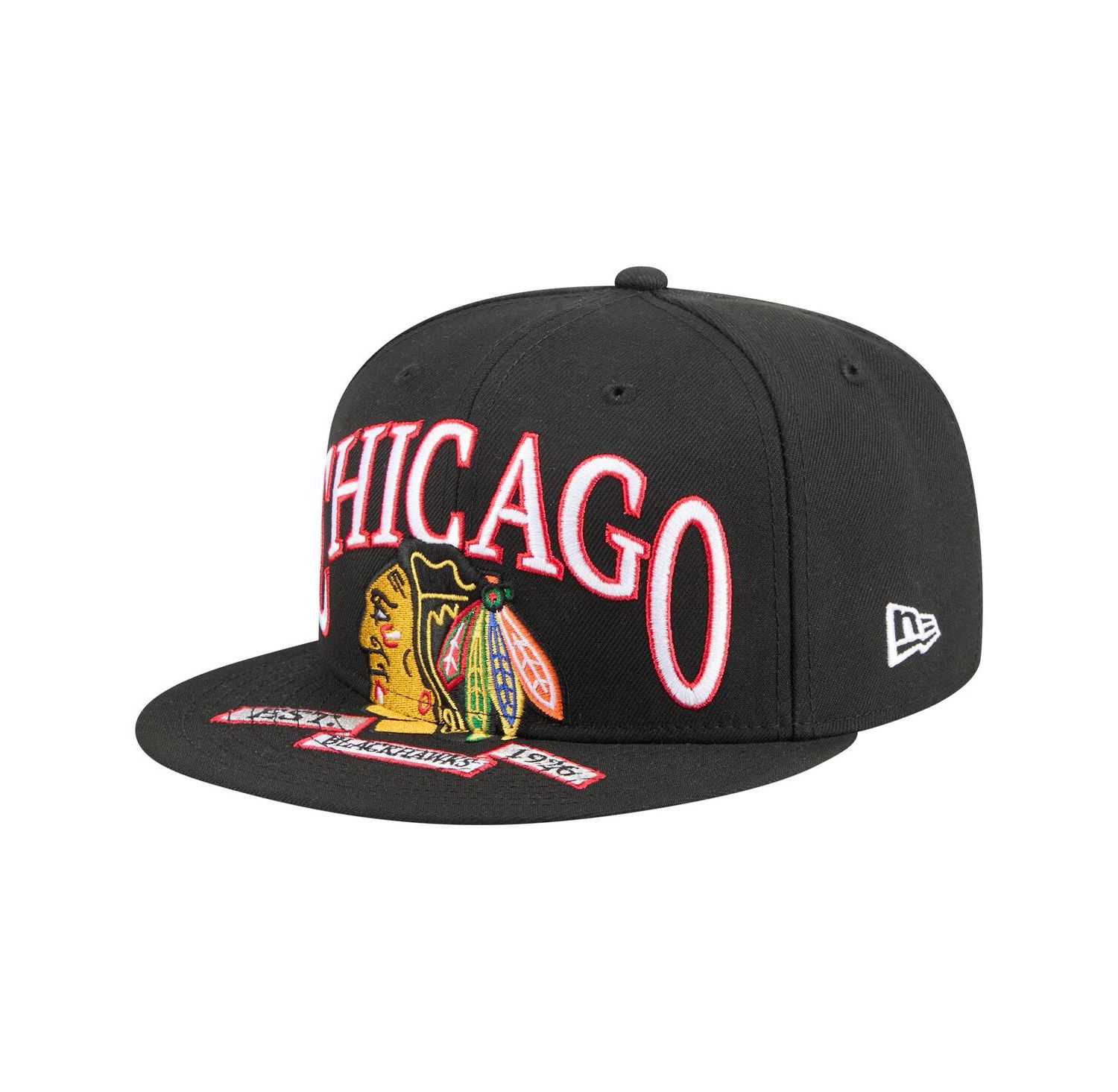 Men's Black Chicago Blackhawks Oversized Arch 59Fifty Fitted Hat