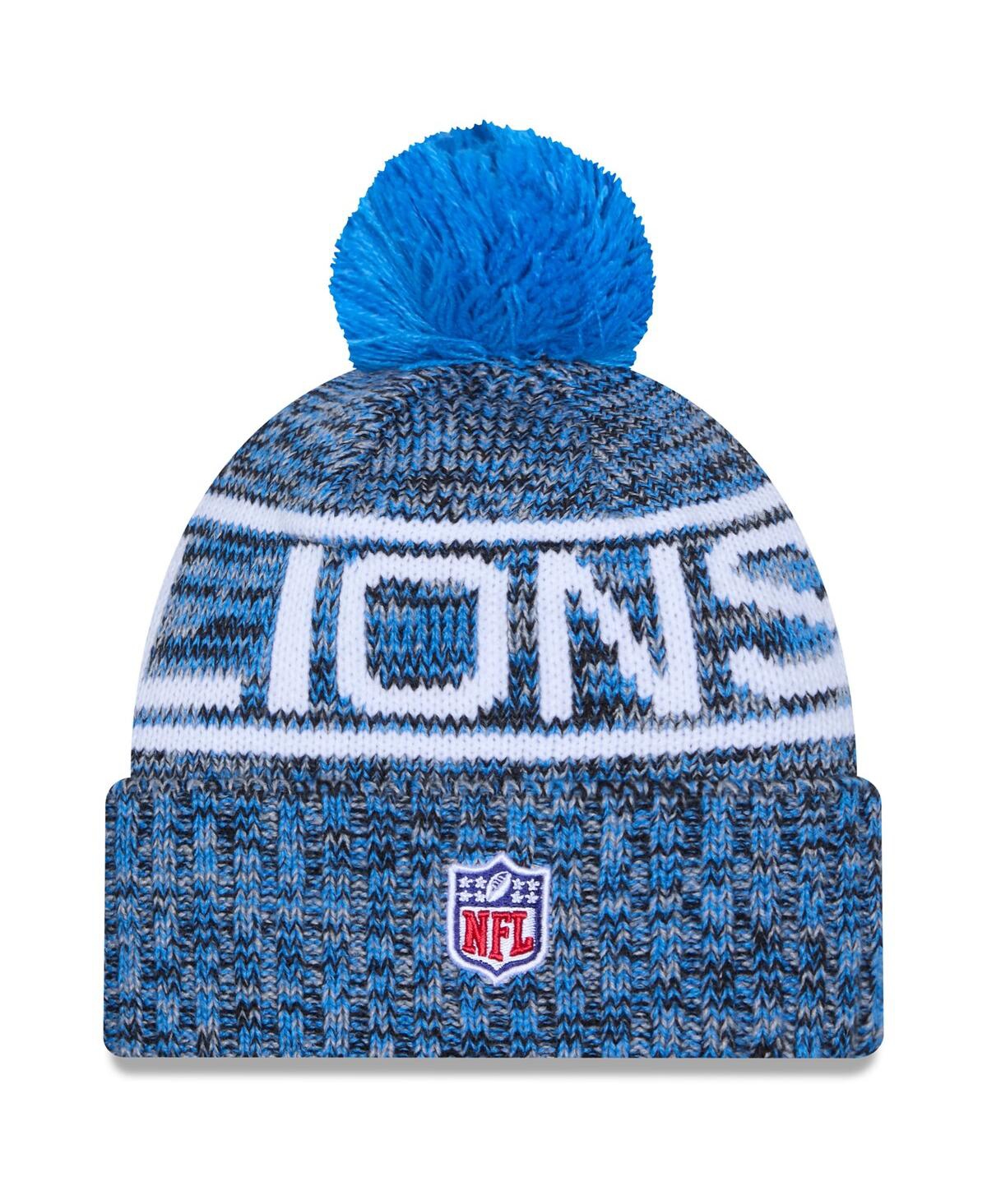 New Era Men's Blue Detroit Lions 2025 Sideline Cold Weather Cuffed Pom with Knit Hat