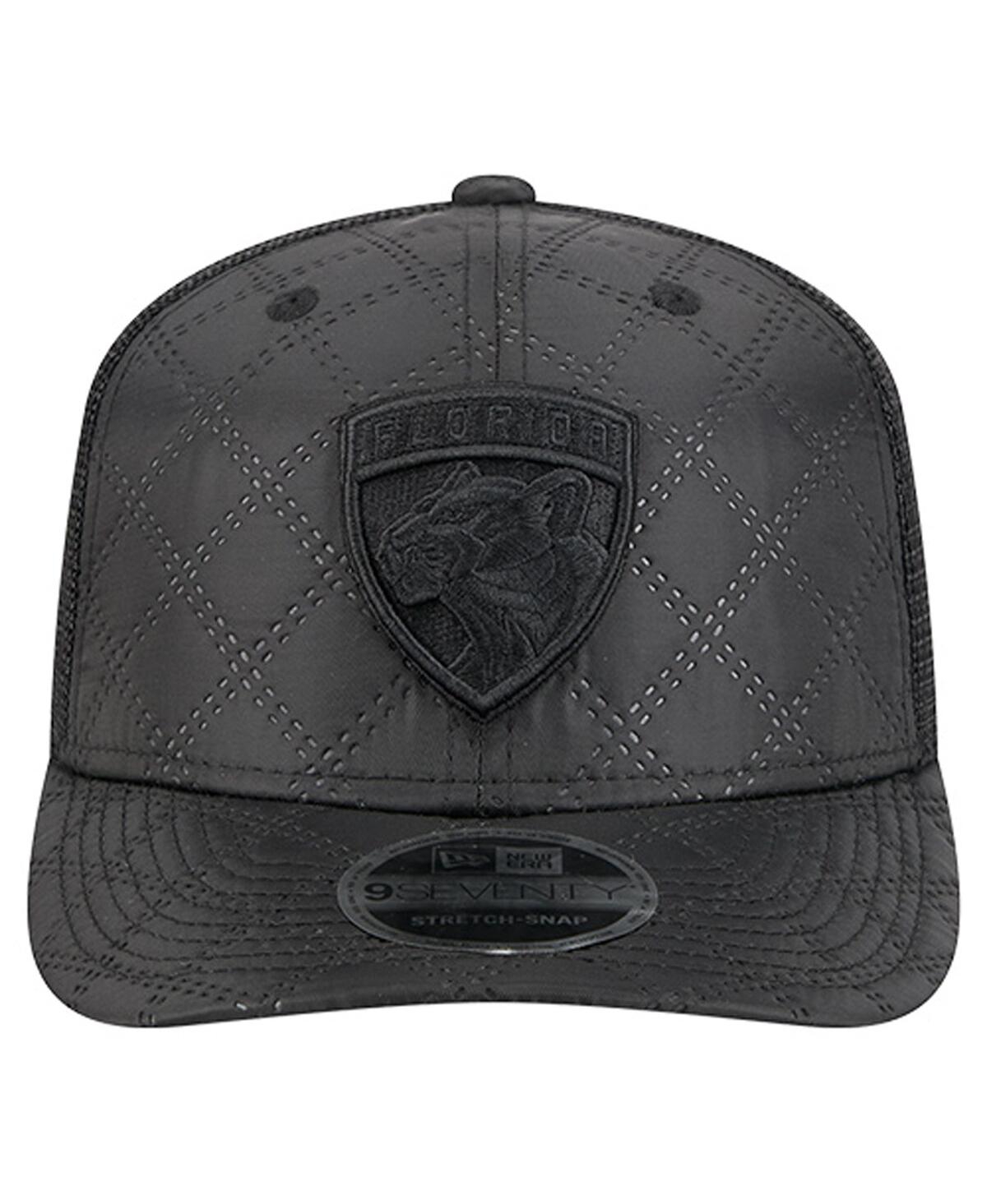 New Era Men's Black Florida Panthers Quilted Nylon 9seventy Adjustable Trucker Hat In Black