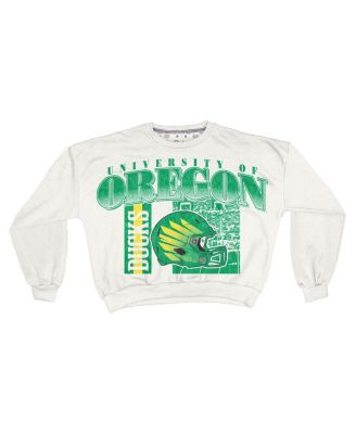 Women's White Oregon Ducks Oversized Janice Retro Waist-Length Sweatshirt