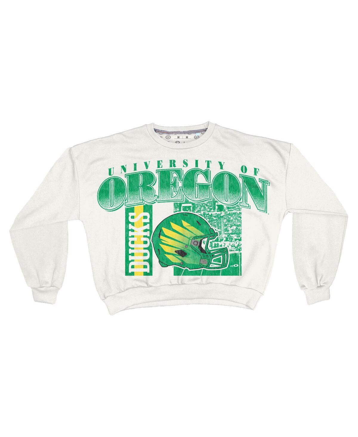 Pressbox Women's White Oregon Ducks Oversized Janice Retro Waist-length Sweatshirt In White