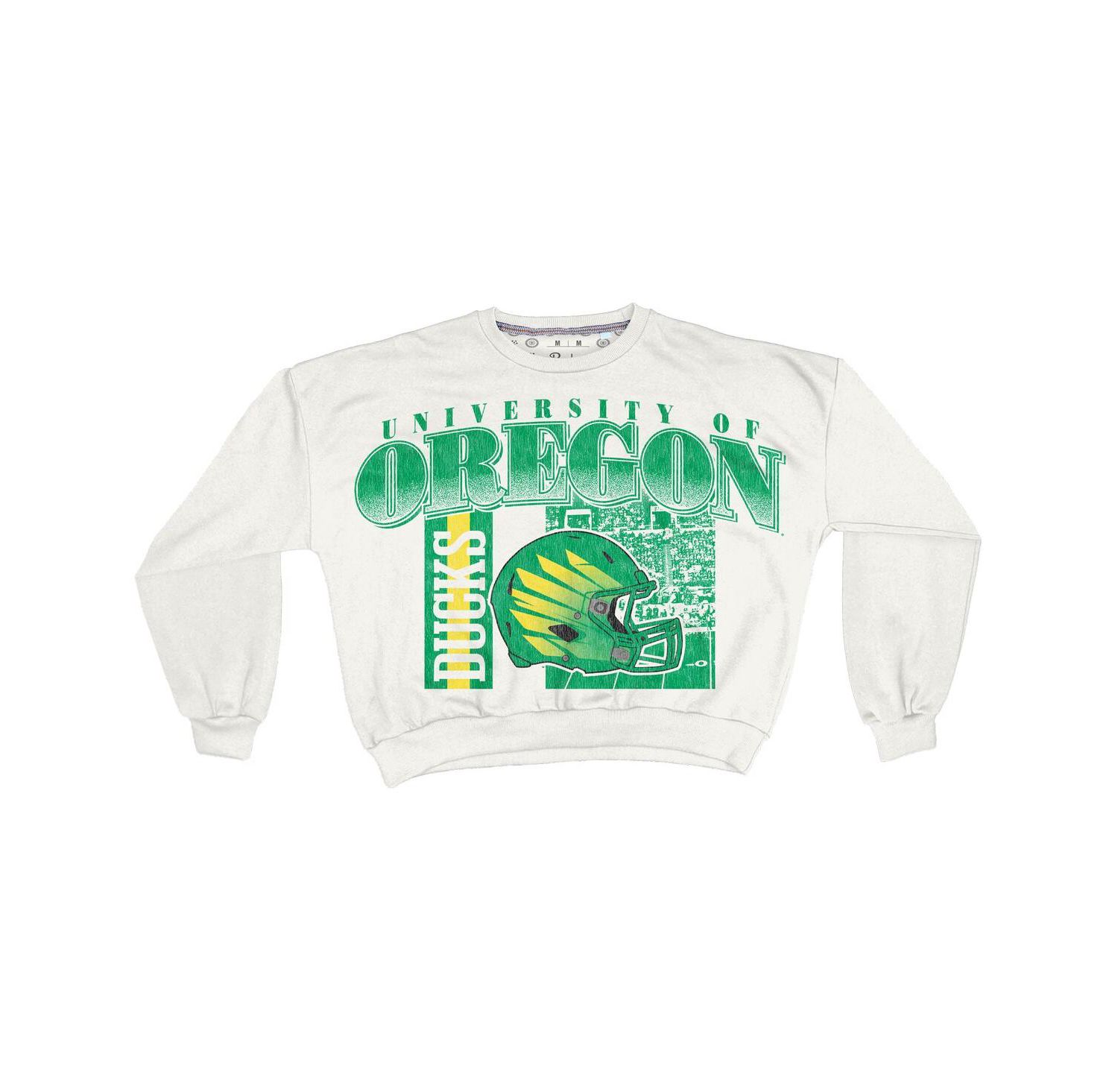 Women's White Oregon Ducks Oversized Janice Retro Waist-Length Sweatshirt
